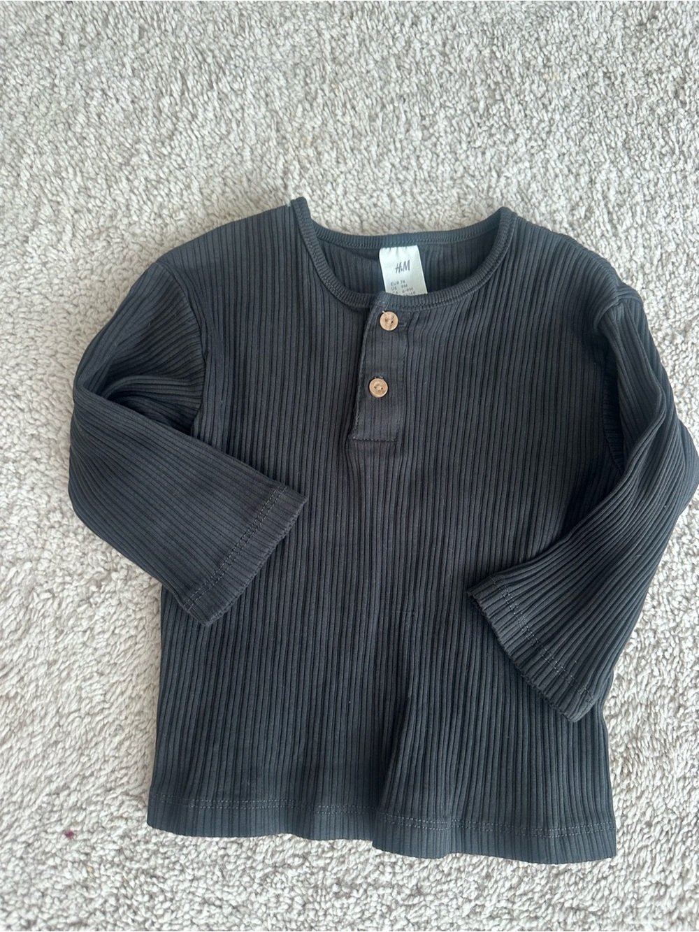 H&M Kids Black Ribbed Henley Long-Sleeve Top